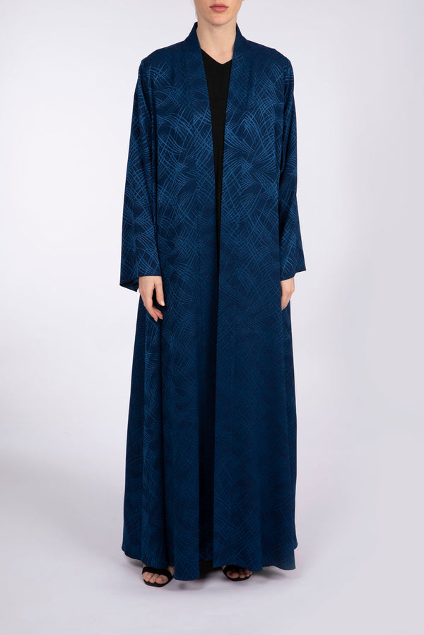 RTW2301 Blue Line Motif Textured Fabric Abaya