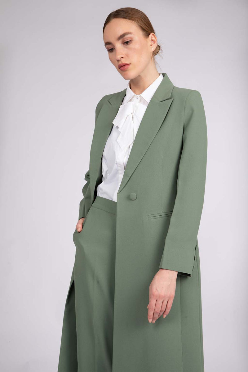 Chic Olive Green Full Length Blazer and Trousers Suit DC2007