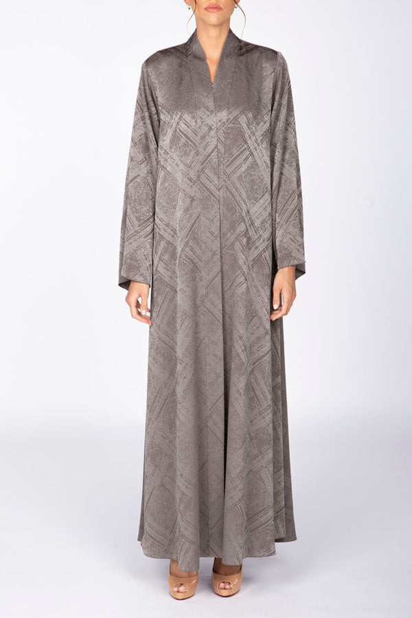 RTW2308 Abstract Motif Textured Fabric Abaya (Grey)
