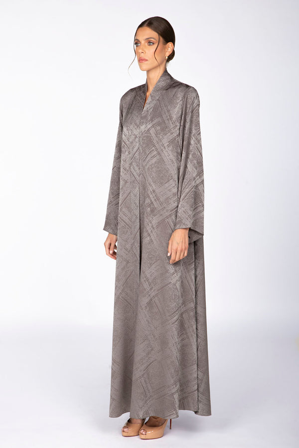 RTW2308 Abstract Motif Textured Fabric Abaya (Grey)