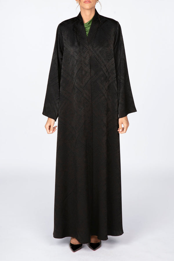 RTW2308 Abstract Motif Textured Fabric Abaya (Black)