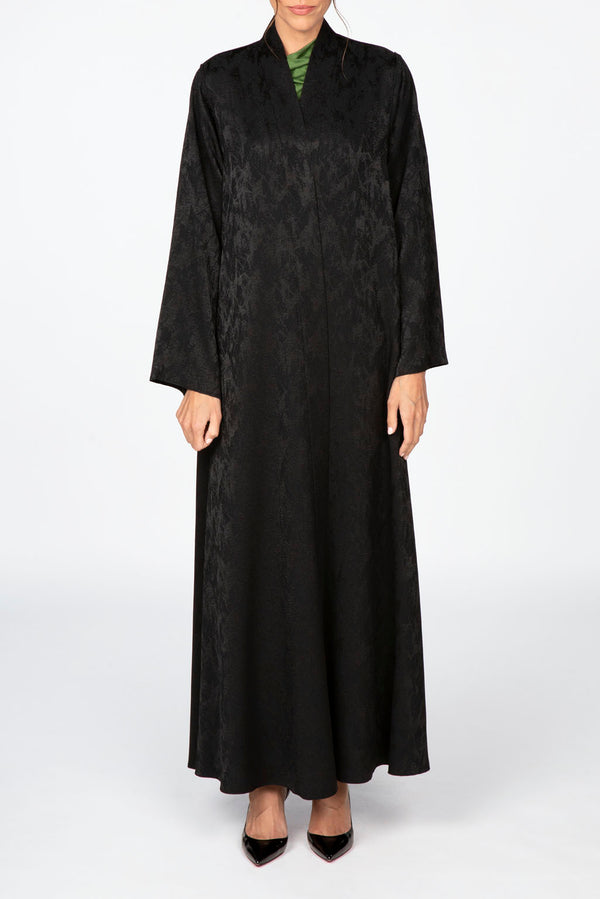 RTW2309 Abstract Motif Textured Fabric Abaya (Black)