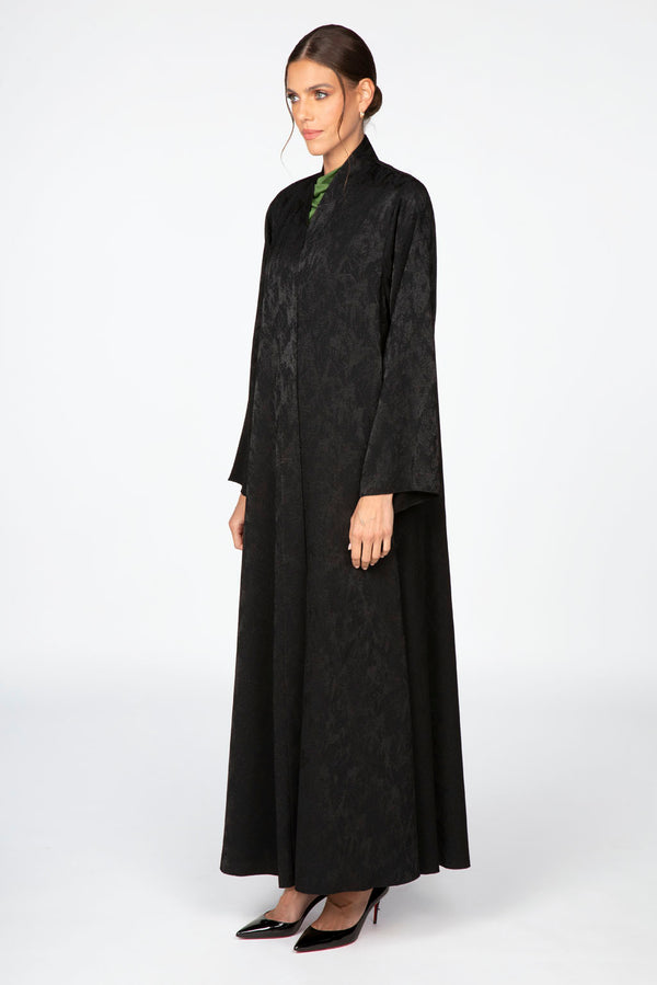 RTW2309 Abstract Motif Textured Fabric Abaya (Black)