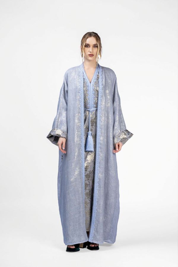 RMDB2401-LVDR Steel Serenity Kimono Abaya- Full set
