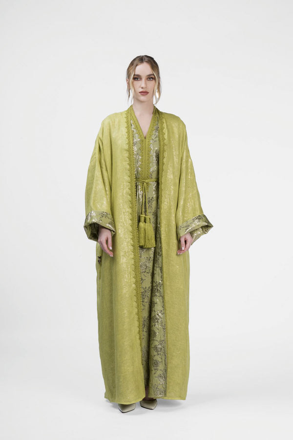RMDB2401-LGRN Sunny Serenade Kimono Abaya- Full set