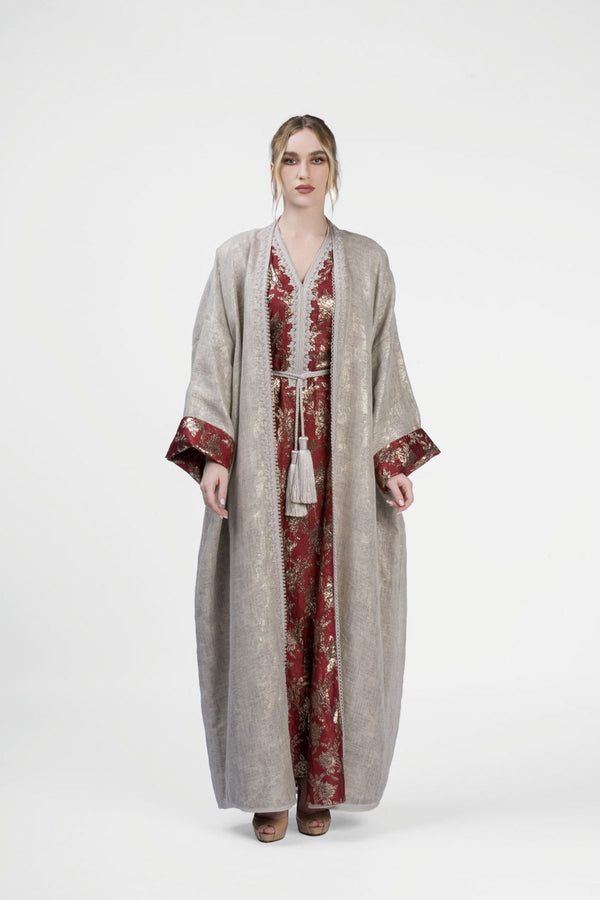 RMDB2401-RED Royal Moroccan Kimono Abaya- Full set