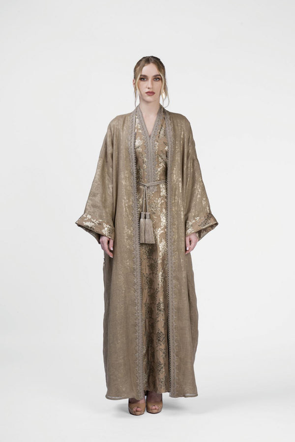 RMDB2401-BRN Amber Aura Kimono Abaya- Full set
