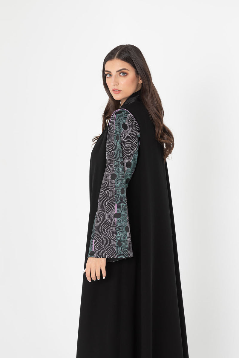 Abstract Purple Embroidered Sleeves Abaya RMD2203