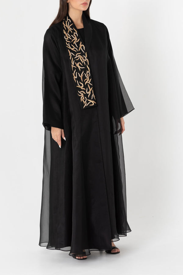 Double Layered Abaya with Zardozi Embroidered Collar RMD2207