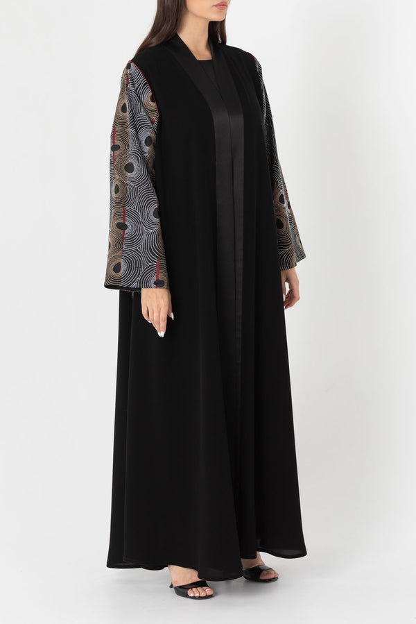 Abstract Red Embroidered Sleeves Abaya RMD2203