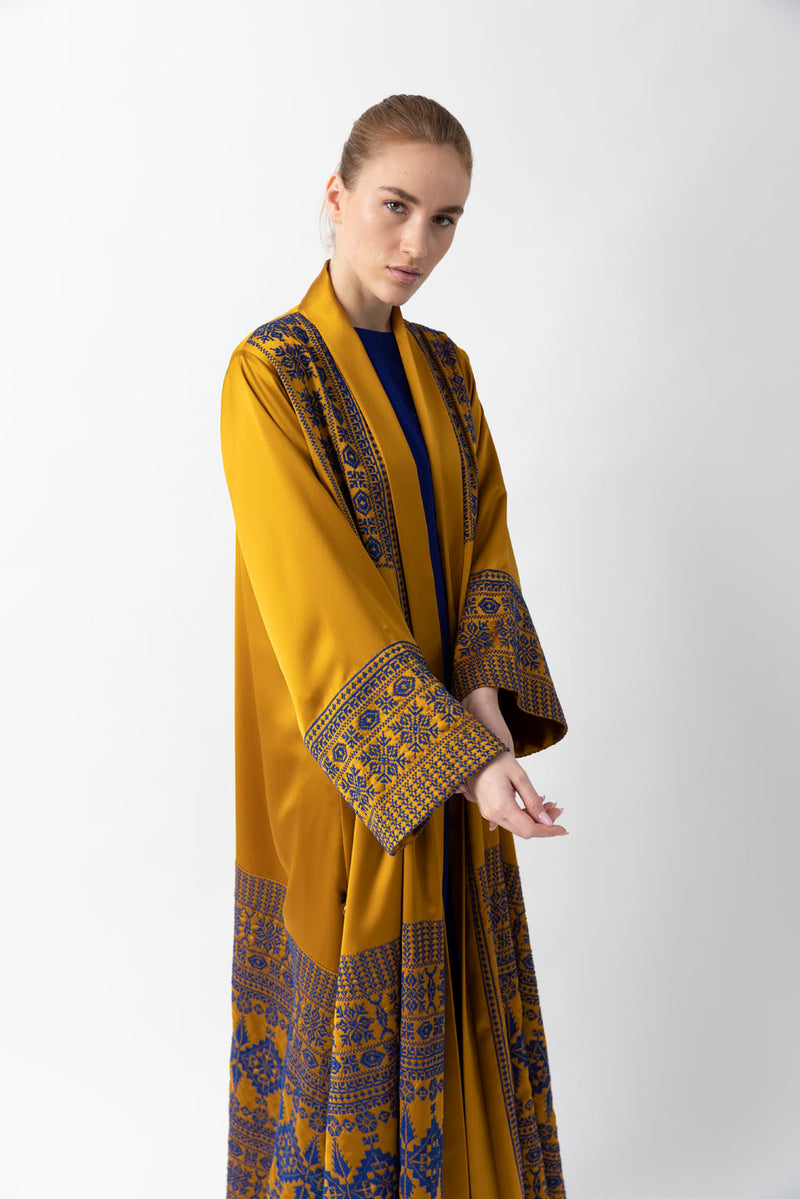 Exclusive Cross Stitches Handwork in blue and Silk Abaya WV2215