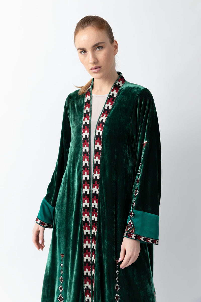 Sadu Art Embroidery Green Velvet Abaya WV2202