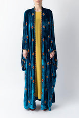 Exclusive Sadu Art Inspired Embroidery Yale Blue Velvet Abaya WV2222