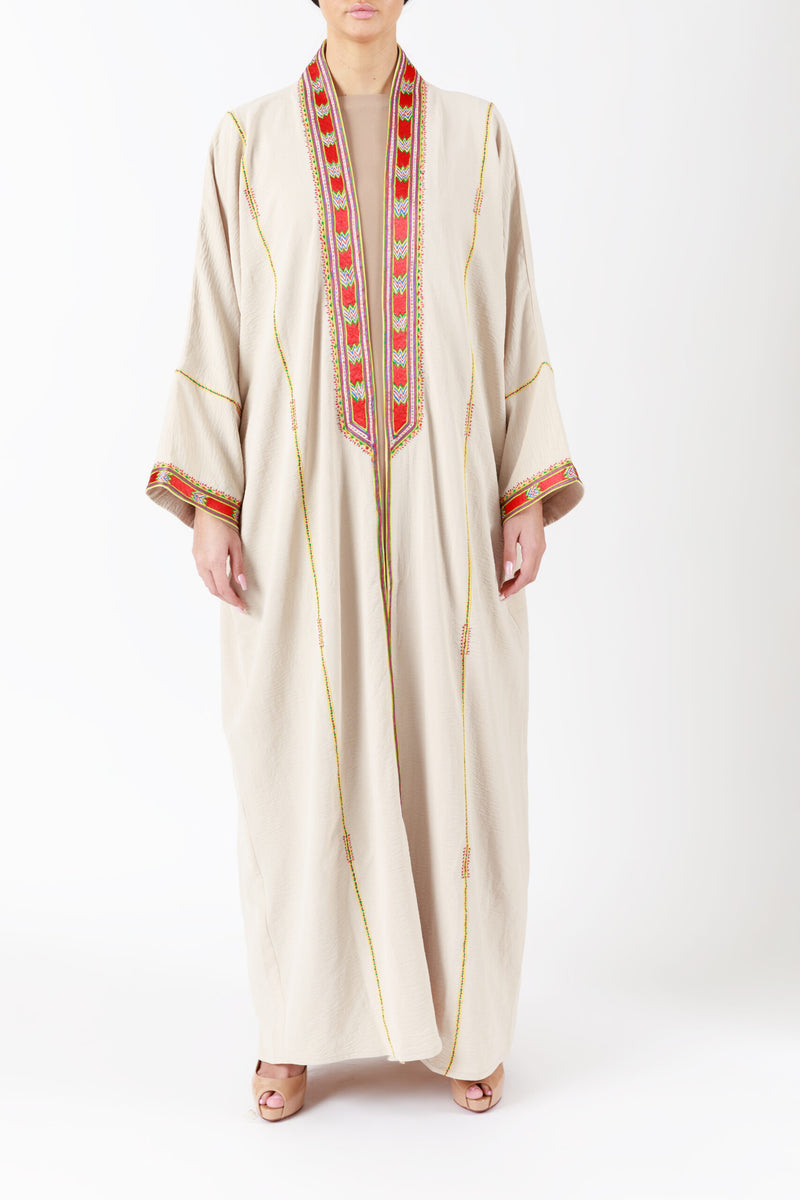 Handcrafted Embroidered Beige Abaya ODPMC003