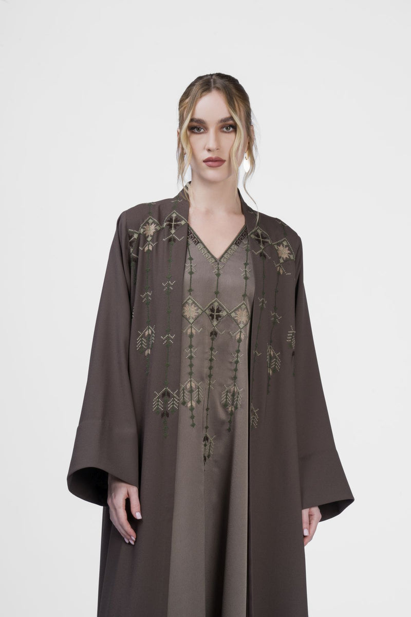 RMDJK2401-OG Verdant Vista Embroidered Crepe Abaya