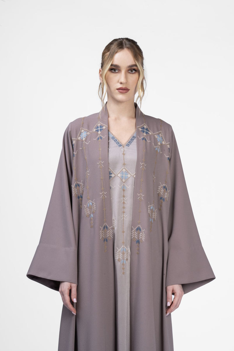 RMDJK2401-BG Heritage Bloom Handcrafted Silk Abaya
