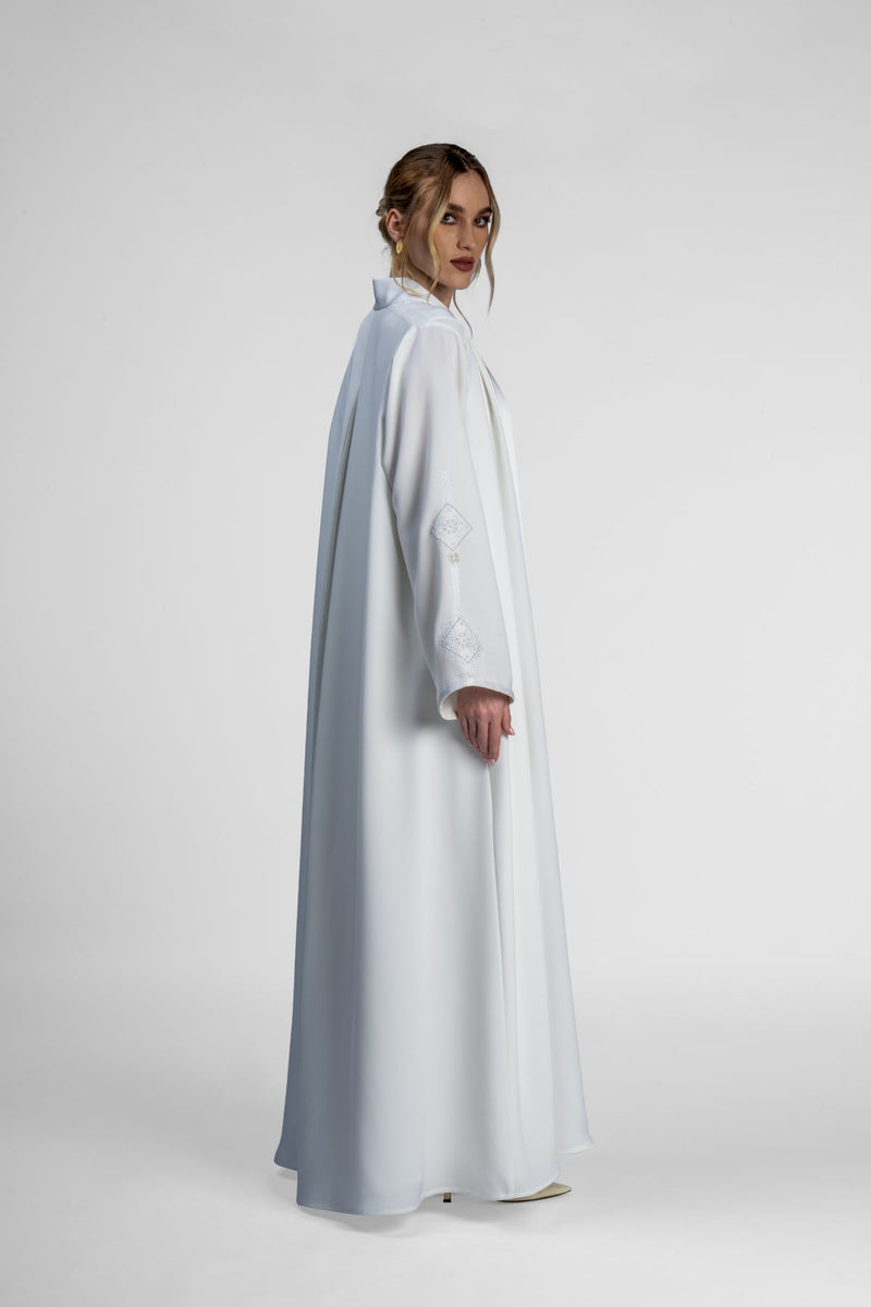 RMDT2401-OW Contemporary Chic Off-White  Crepe Silk Abaya