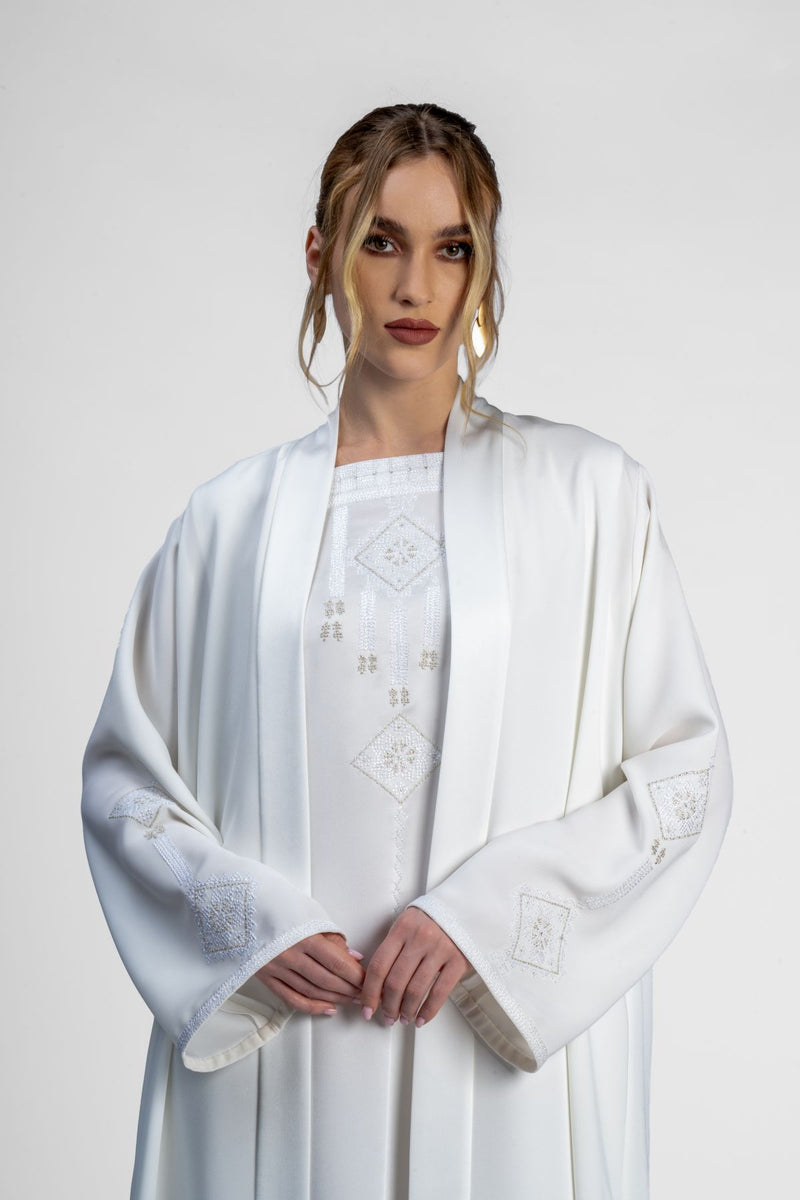 RMDT2401-OW Contemporary Chic Off-White  Crepe Silk Abaya