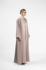 RMDT2401-BG Contemporary Chic Beige Crepe Silk Abaya