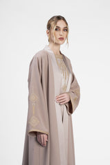 RMDT2401-BG Contemporary Chic Beige Crepe Silk Abaya