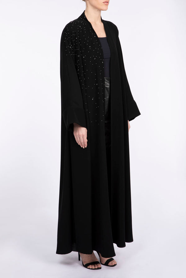 RMD2301 Black And Off-White Pearls Embellishment Abaya