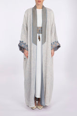 RMDSB2302 Double Layered Off-White Mesh and Printed Georgette Kimono