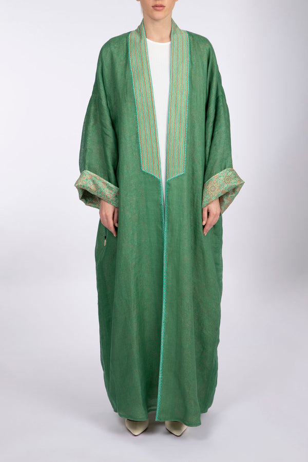 RMDSB2303 Green Mesh and Printed Georgette Kimono